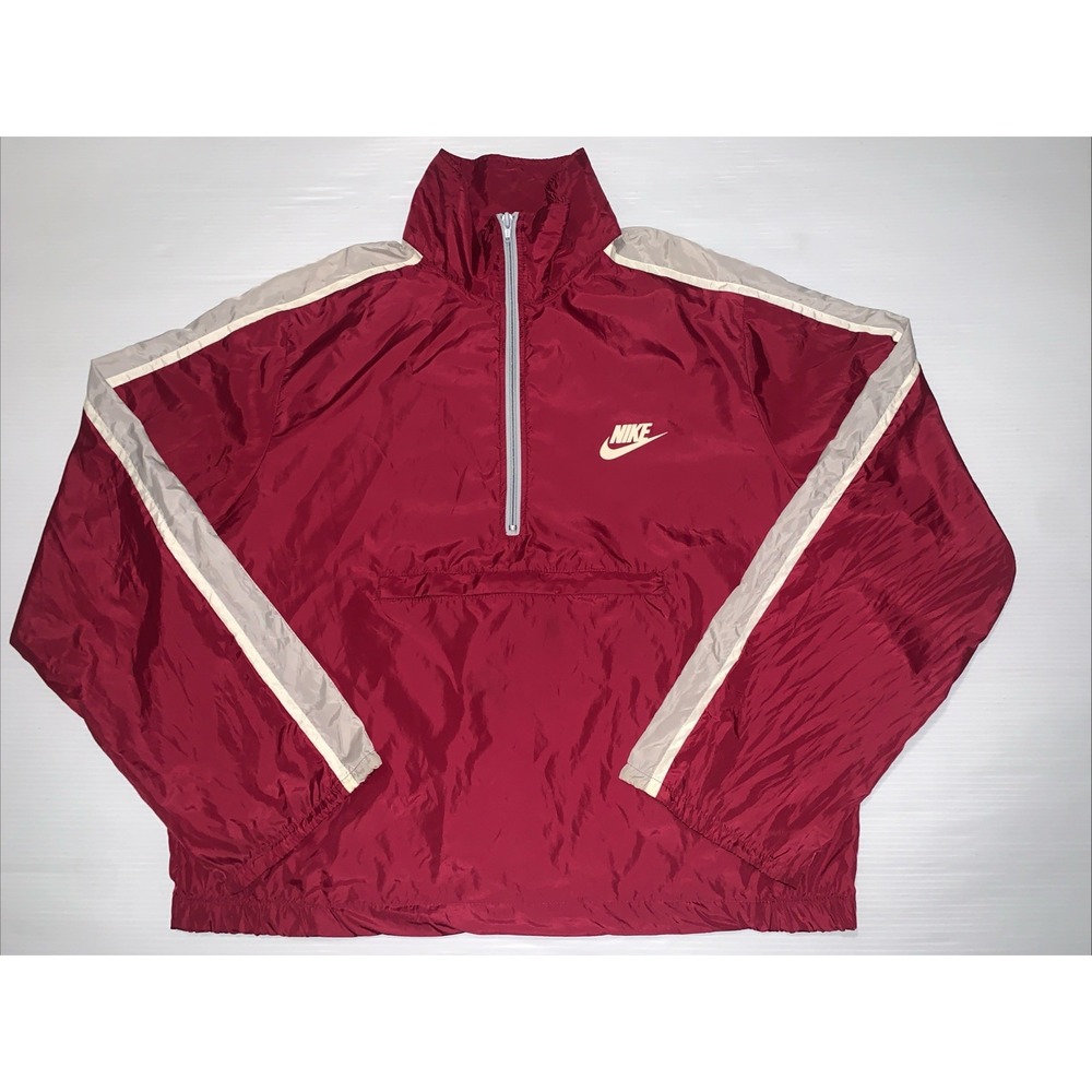 Nike Vintage Men's Windbreaker Sz M Track Jacket Blue Tag Half Zip Burgundy 80's